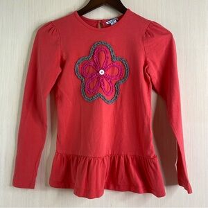 Heartstrings Girl’s Long Sleeve Ruffle Top with Flower Design Size 14